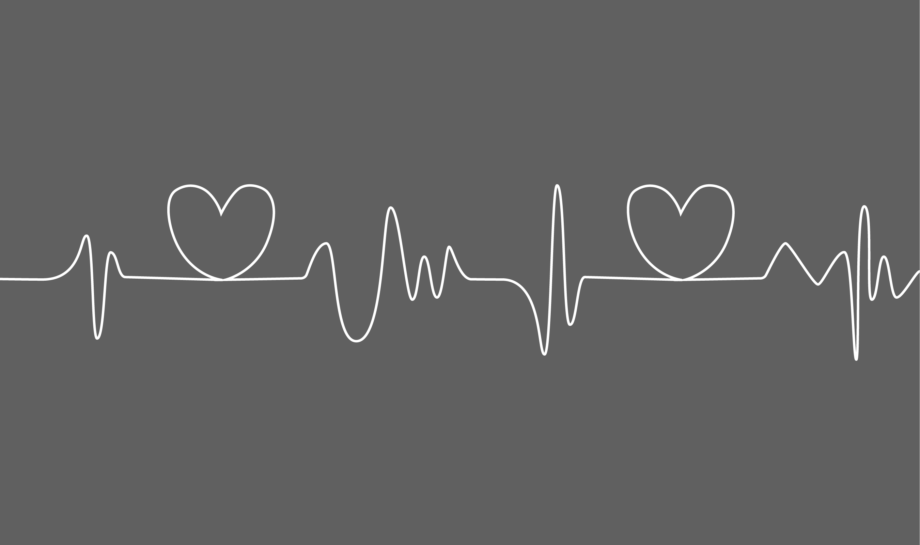 White line drawing on dark grey background depicting a pulse line with hearts. Title page for list of health and wellness clients.